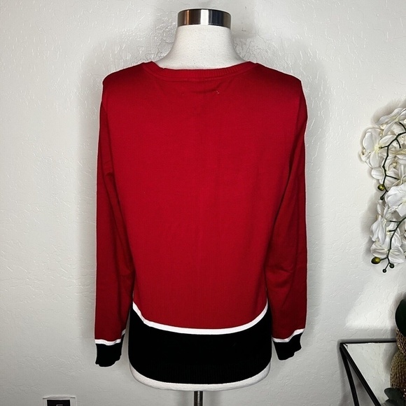 Karen Scott red, black & white cardigan sweater M - Picture 3 of 7